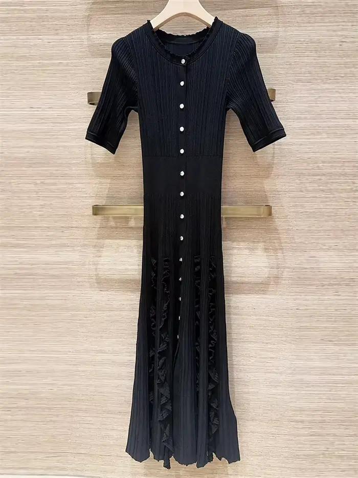 Robe Courte Tricotée Unie à Volants pour Femme