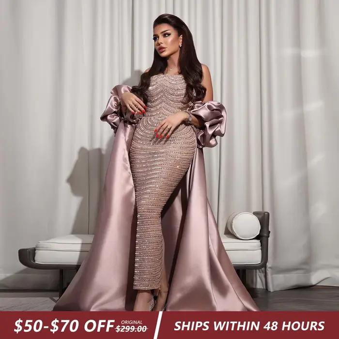 Robe de soirée Sharon Said en polyester avec train de balayage et cape pour femmes, élégante et personnalisable pour occasions spéciales et événements formels