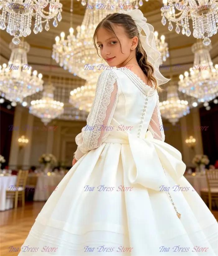 Robe de Princesse en Tulle et Dentelle à Manches sulfpour Fille