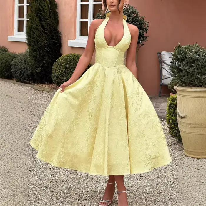Robe mi-longue pour femme en tissu jacquard