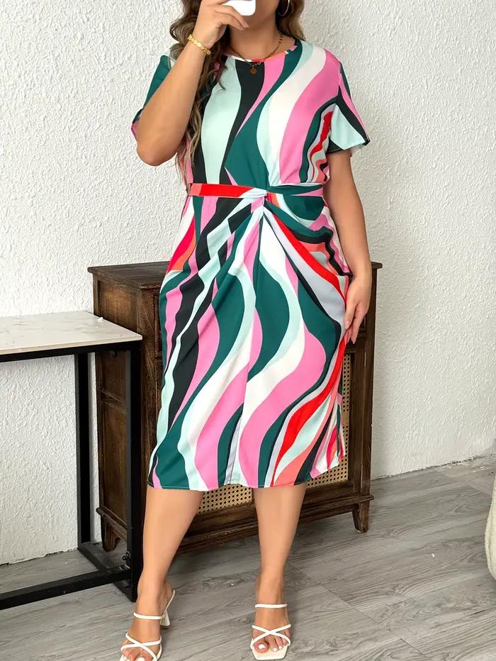 Robe ceinturée à imprimé géométrique pour femmes