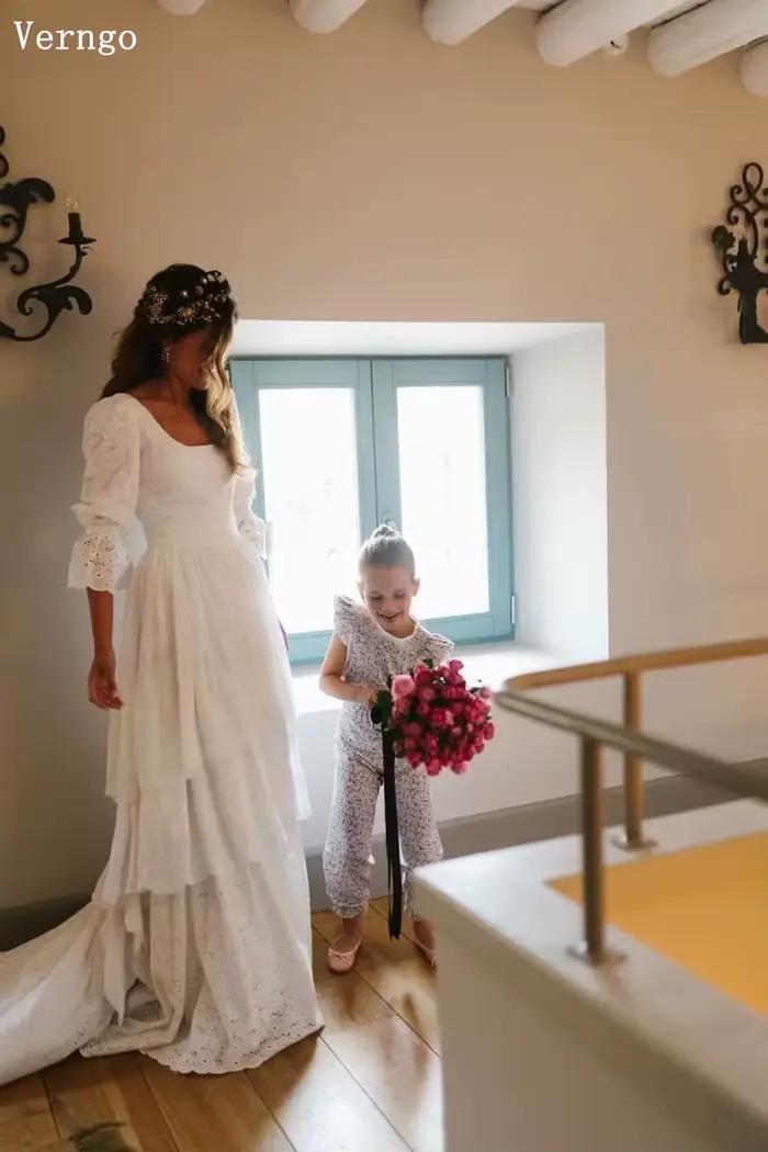 Verngo-Robe de Mariée Rustique en Dentelle
