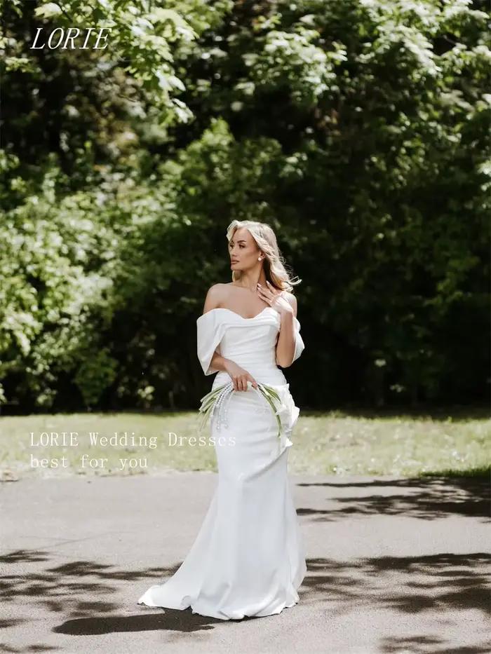 LORIE Robe de mariée civile élégante style sirène, épaules dénudées, plissée, simple, pour fiançailles et mariage, personnalisable 2026