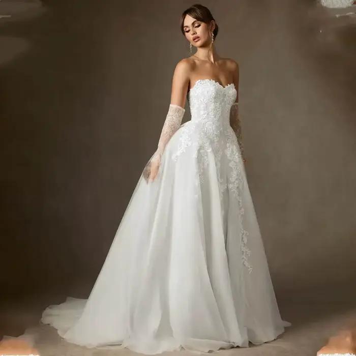 Luxueux chérie 3d fleur dentelle mariée cultivée une ligne robes