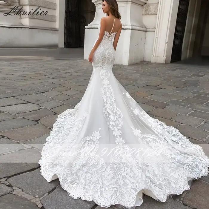 Lhuilier-Robes de mariée sirène en dentelle personnalisées