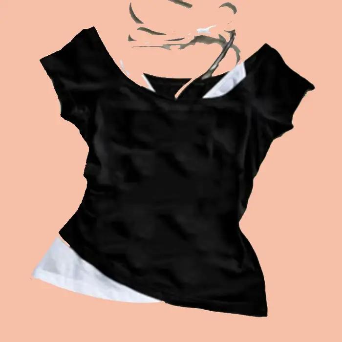 Été streetwear Nozioni de base gothique coupe ajustée faux deux pièces haut court années 90 Vêtements rétro T-shirt