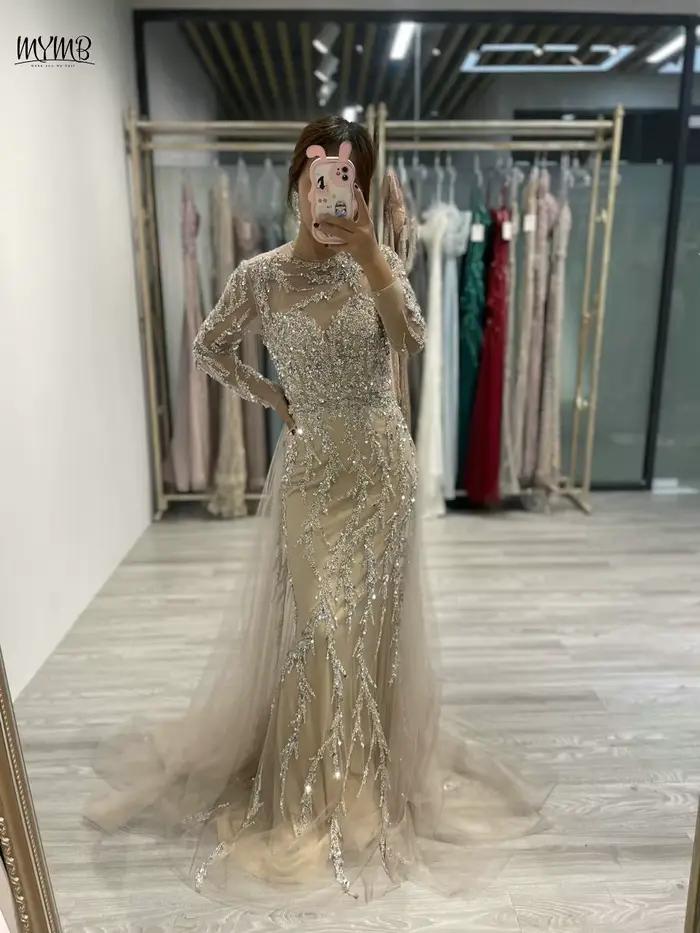 Robe MYMB en polyester avec encolure cuillère perlée sirène pour femmes occassions spéciales