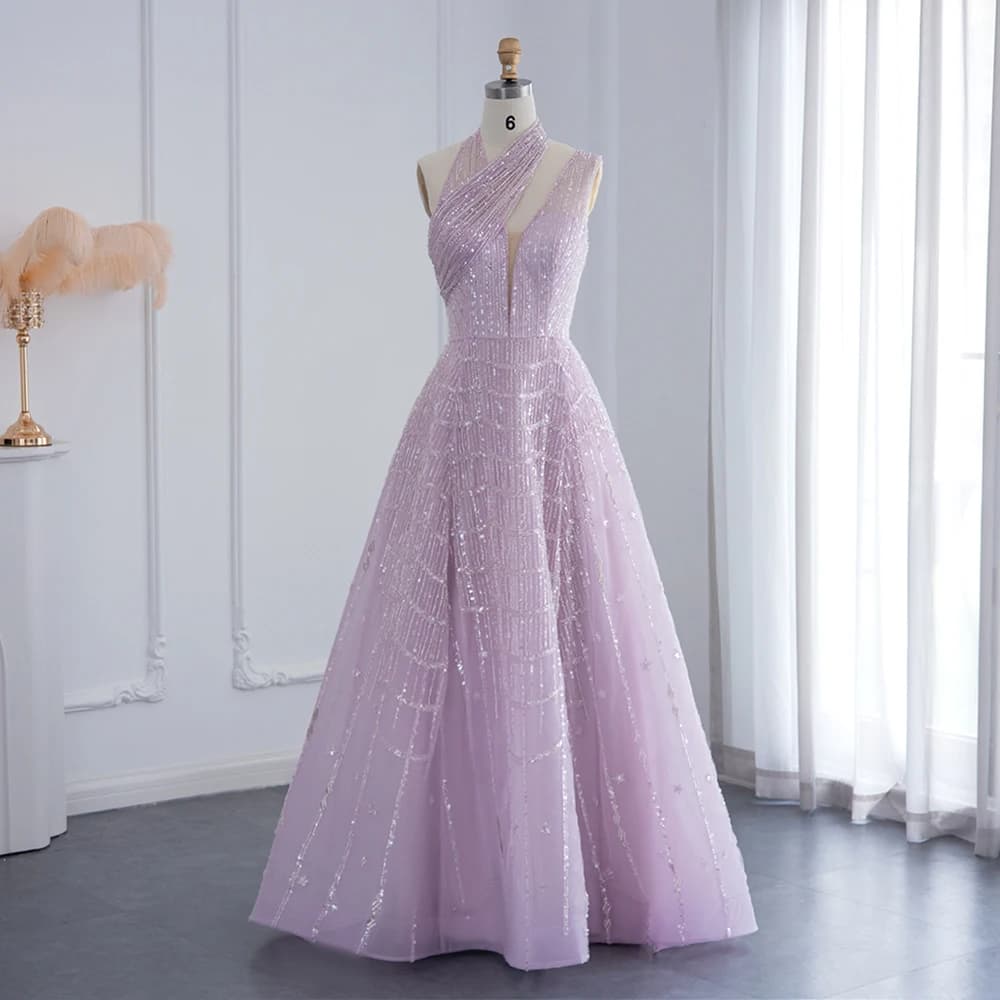 Sharon Said-Robe de Soirée de Luxe à Col Licou et Perles, Tenue Élégante, Arabe et Formelle Personna