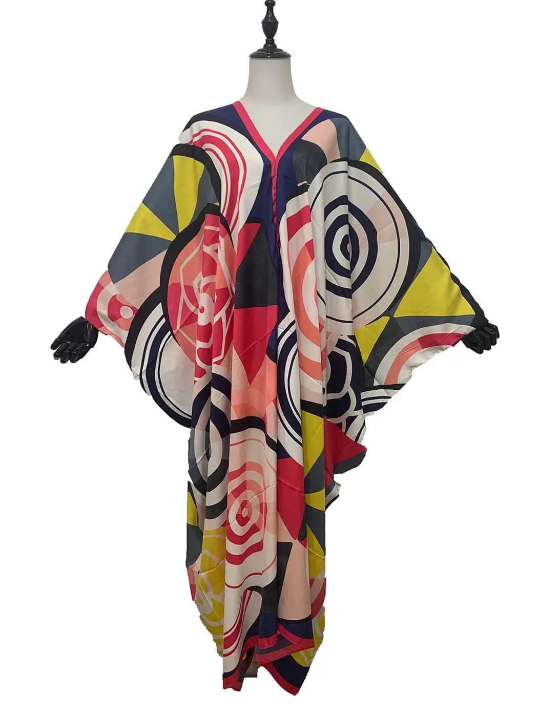 Robe caftan à col en V imprimée multicolore pour femmes, robe longue abaya élégante, mode bohème, cr