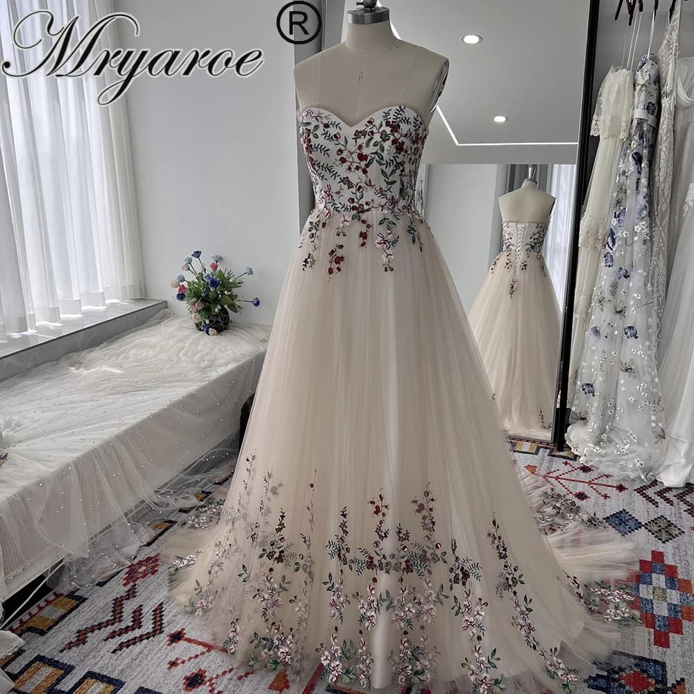 Mryarce robes de mariée de couleur florale chérie Corset dos doux Tulle une ligne robes de mariée