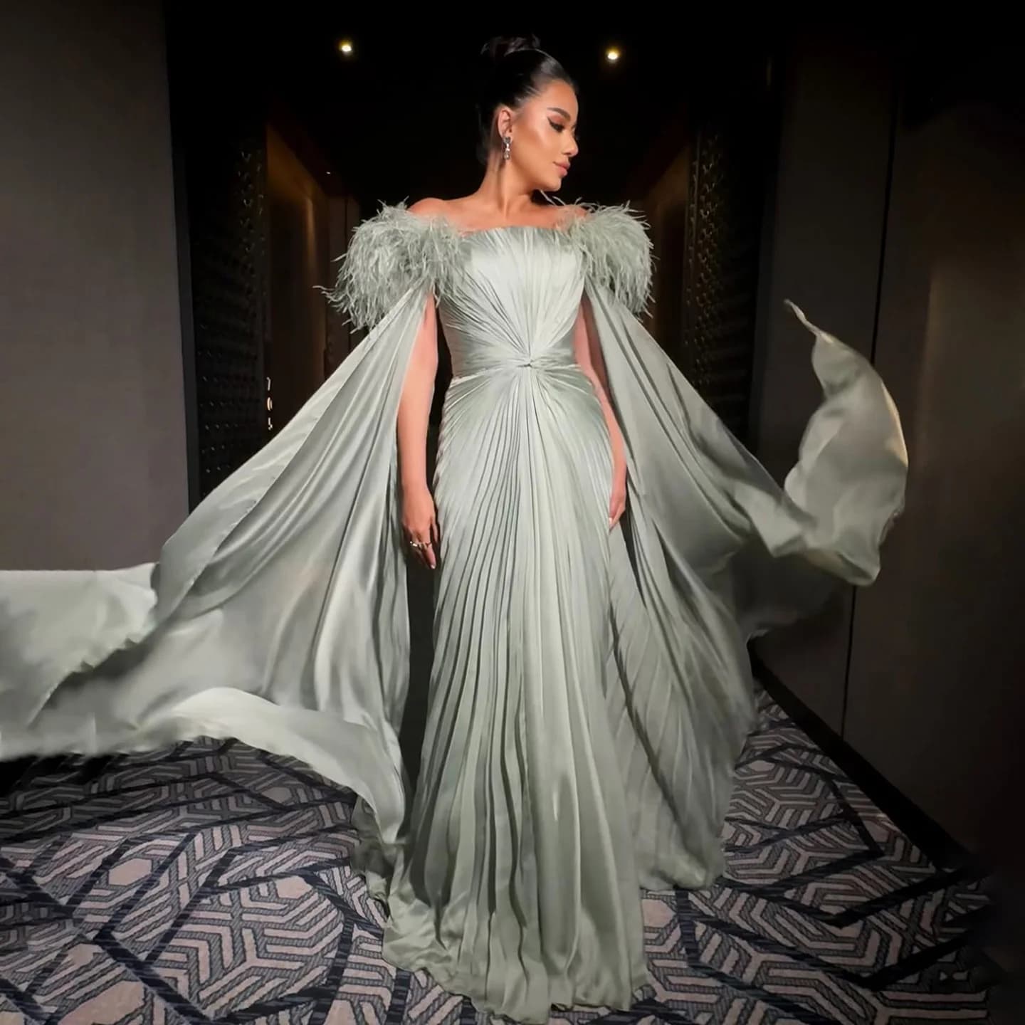 Sharon Said-Robe de Soirée à Manches Cape pour Femme, Tenue de Mariage Personnalisée, Vert Sauge, Du