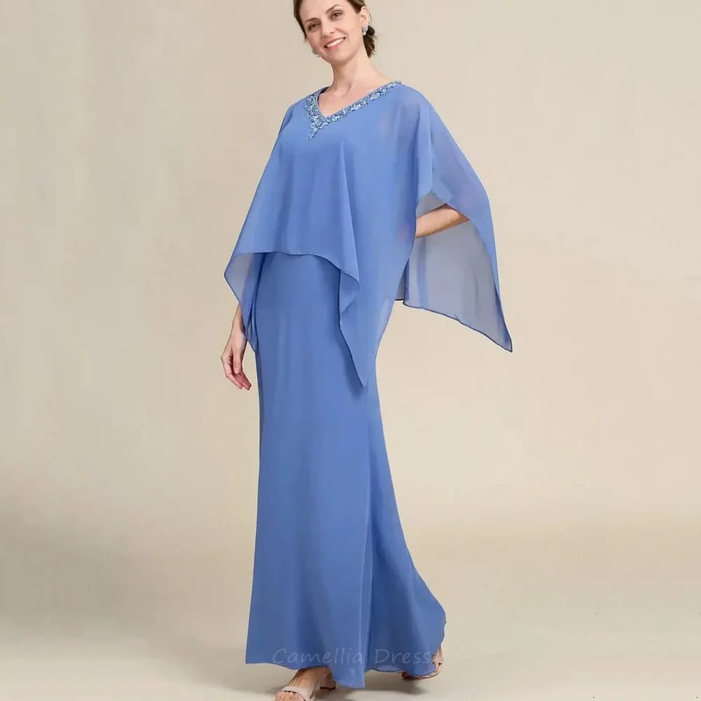 Robe de soirée décontractée pour la mère de la mariée, personnalisée, style sirène, col en V, en mou