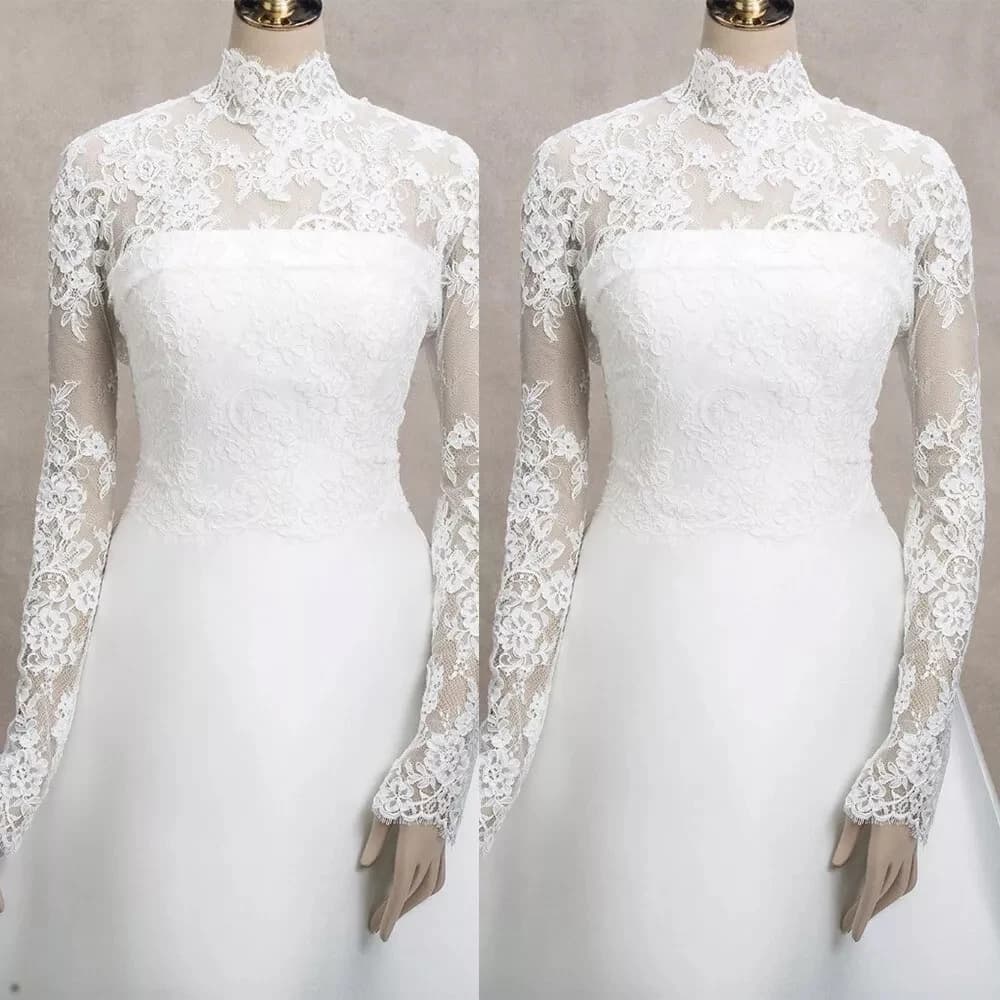 Veste de Mariage en Dentelle à Col Haut et Manches sulfpour Mariée, Haut Personnalisé pour Patients
