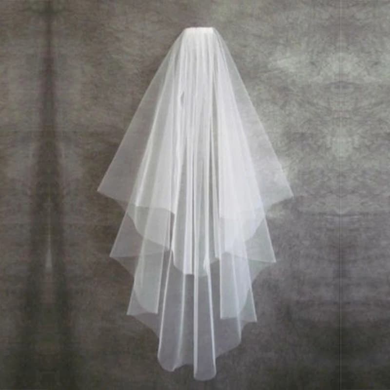 Voile de Mariage court bon marché avec peigne, bord coupé, 2 couches, accessoires de Mariage simples