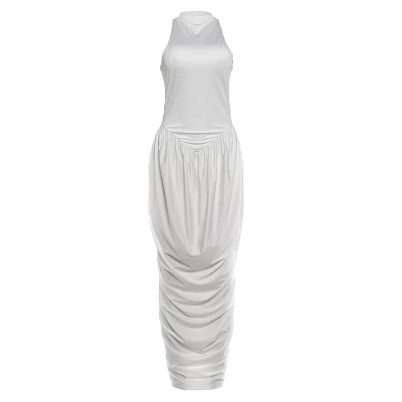 Robe longue élégante froncée Kliou pour femme, tendance estivale, col rond, épaules dénudées, dos nu
