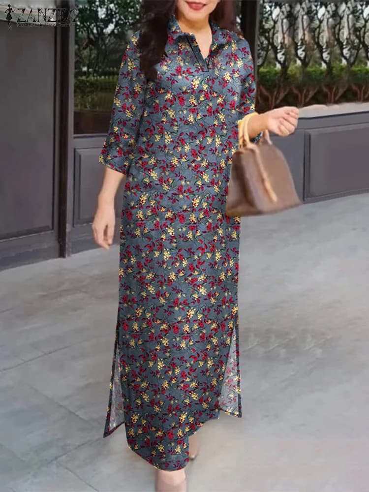 2025 automne mode imprimé fleuri robes ZANZEA femmes Robe longue Vintage 3/4 manches travail Robe d'