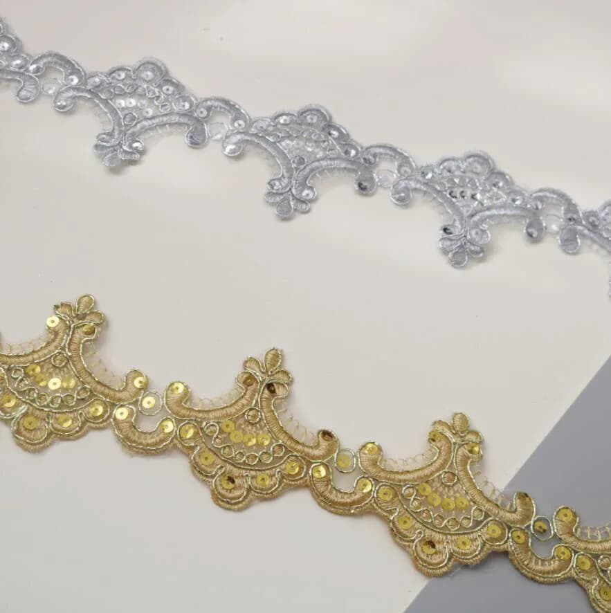Délicat 3Yards Glittter 4 couleurs robe de mariée paillettes dentelle Applique fil d'or Guipure or d