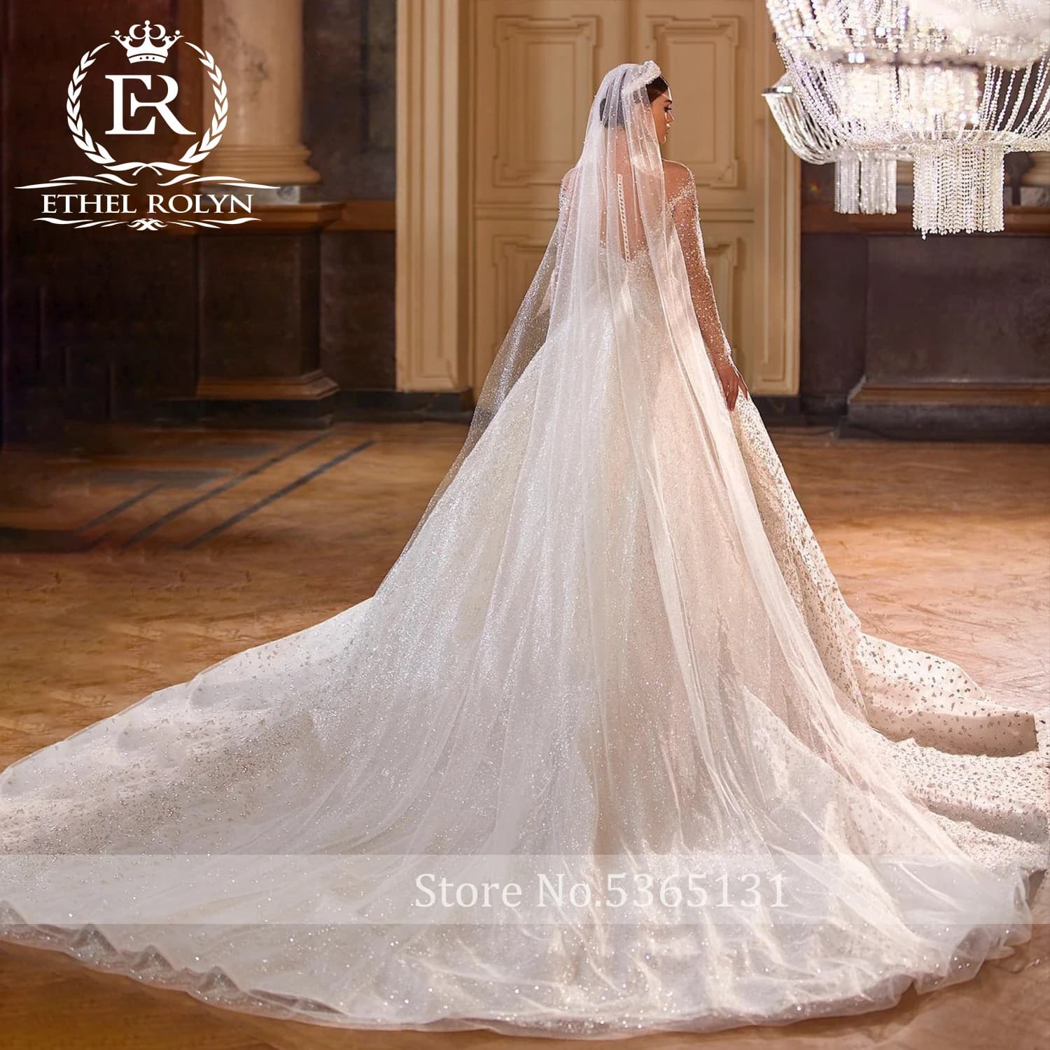 Robe de mariée de luxe royale ETHEL ROLYN avec photos réelles, paillettes étincelantes, perles et tr