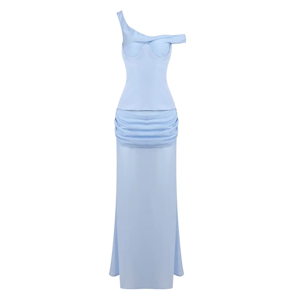 Robe de soirée blanche élégante, asymétrique épaule dénudée, drapée, pour événements formels, robe d