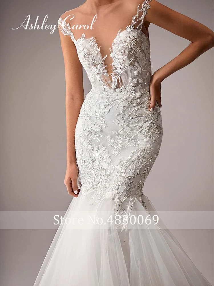 Ashley Carol robes De mariée sirène pour les femmes élégantes robes De mariée à col en v profond per