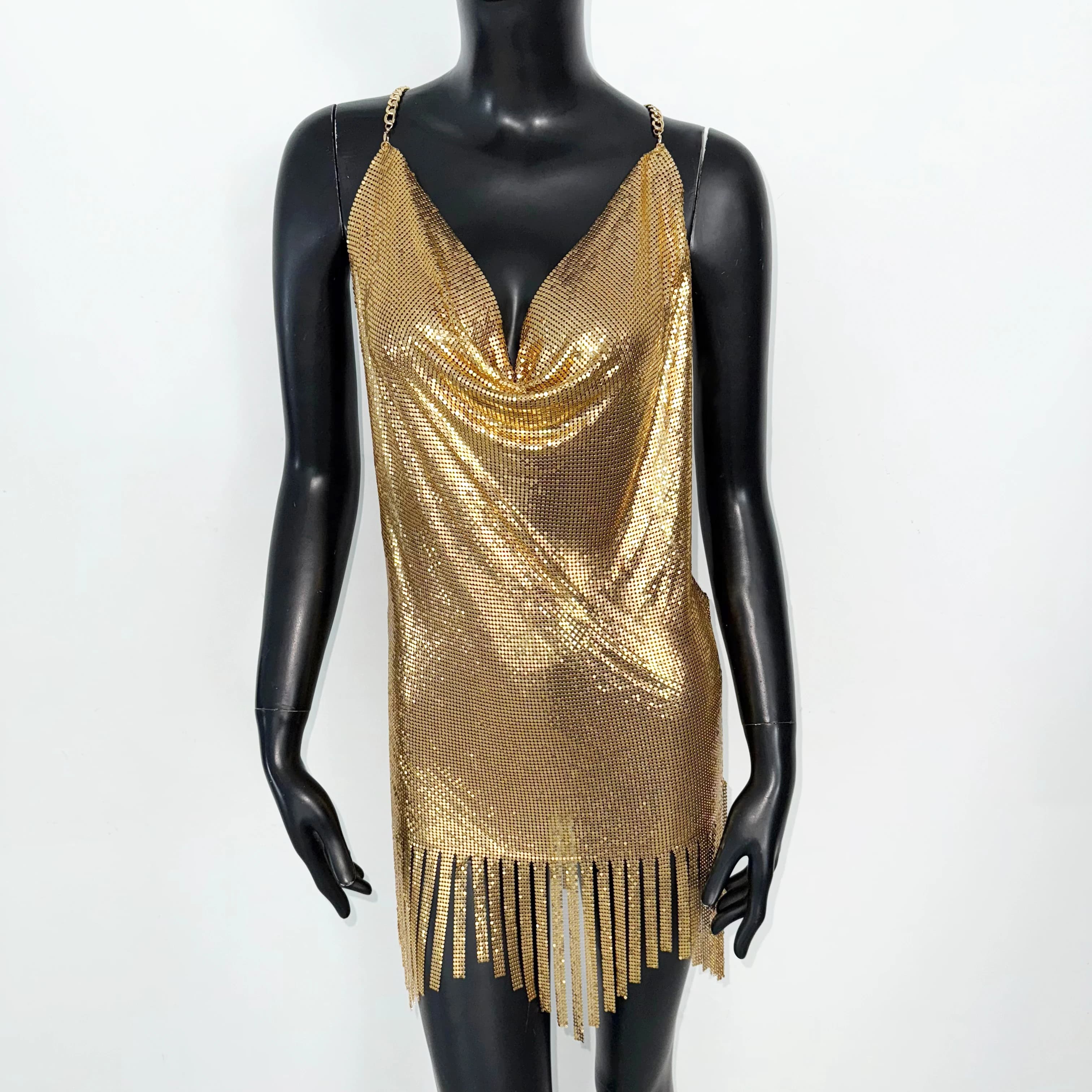 AKYZO robe de mode populaire, jupe à bretelles à paillettes métalliques, jupe à franges patchwork, r