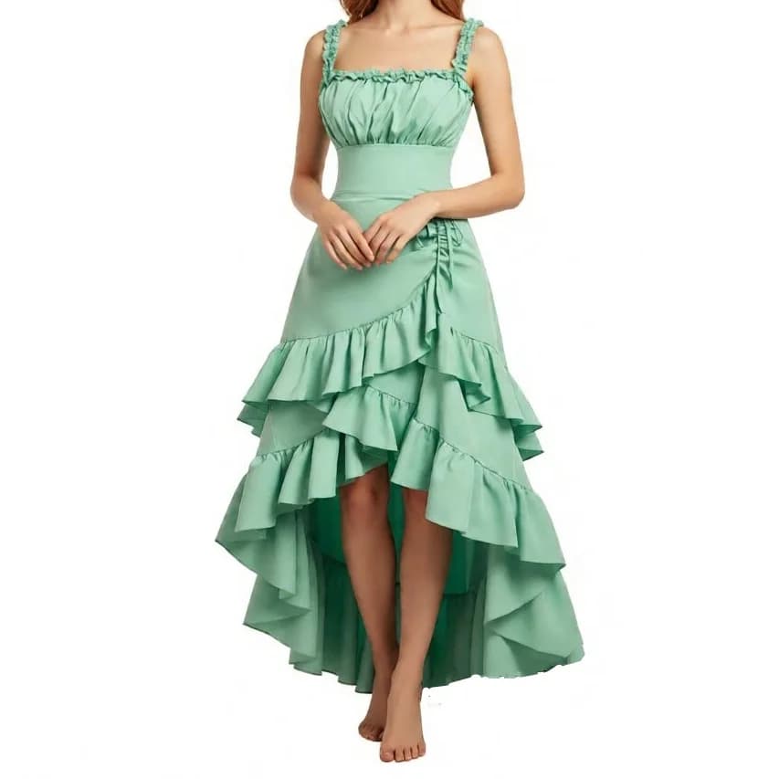 Robe de soirée asymétrique à volants pour femme, style médiéval vintage, idéale pour les fêtes, les