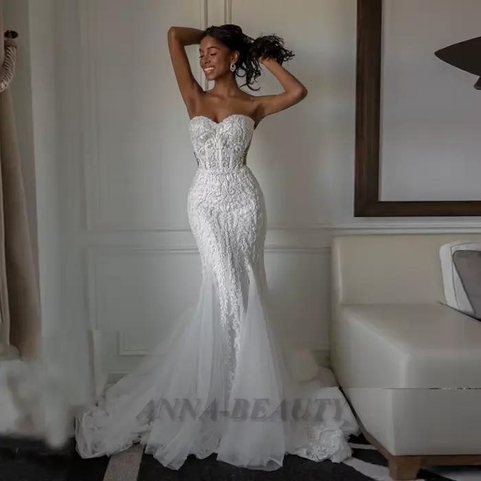 Anna Charmante Robe de Mariée pour Femme, Sirène Chérie, Fermeture Éclair en Fibre avec Bouton, Tull