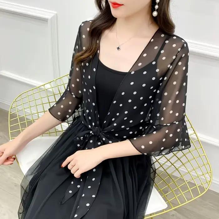 Robe de soirée en mousseline de soie noire et blanche pour femmes, col en v, élégante, Simple, douce