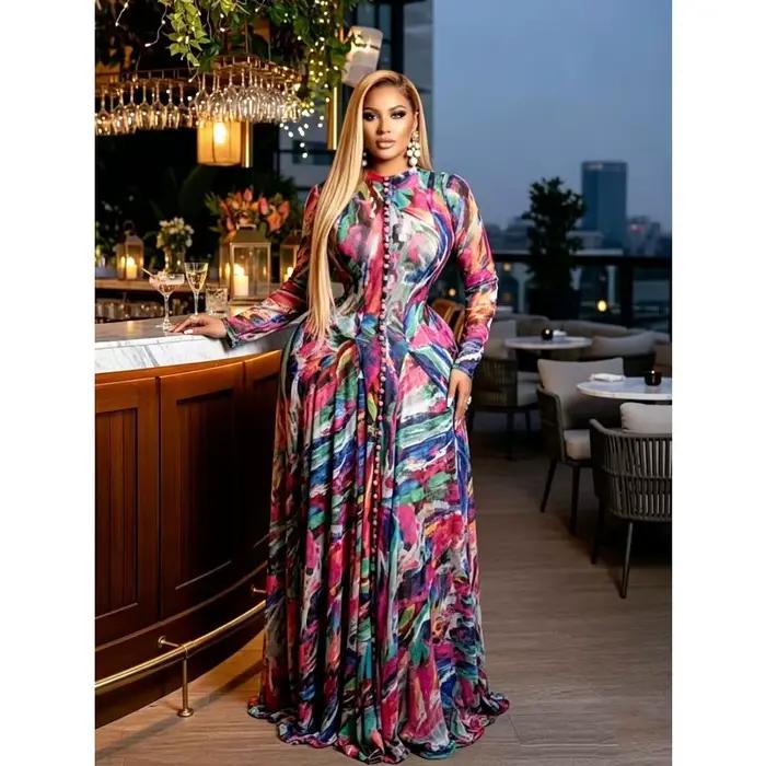 Robes longues maxi pour femmes rondes, col rond, robe printemps-été, taille cintrée, imprimé floral, robes de soirée élégantes vertes plissées