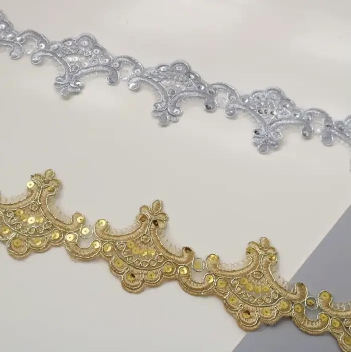 Délicat 3Yards Glittter 4 couleurs robe de mariée paillettes dentelle Applique fil d'or Guipure or d