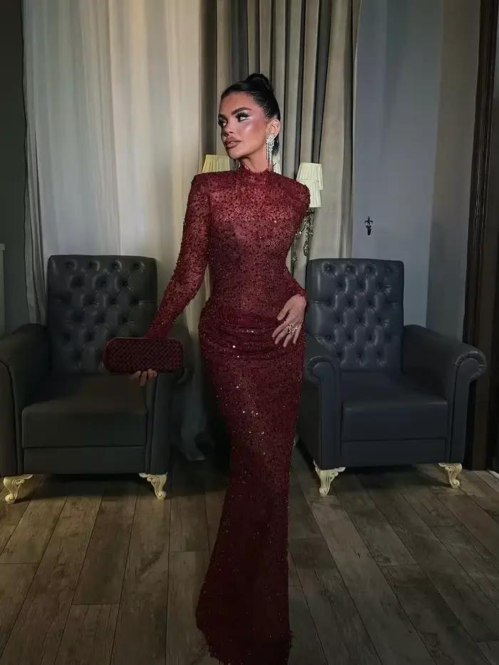 Robes de soirée de luxe dubaï Vintage Claret Occasion formelle robes de bal dentelle brillante perso