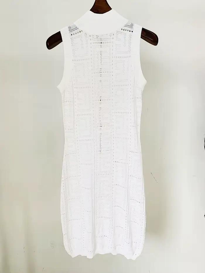 HIGH STREET Nouveauté Été 2026 Robe débardeur en maille ajourée sans manches avec monogramme, style