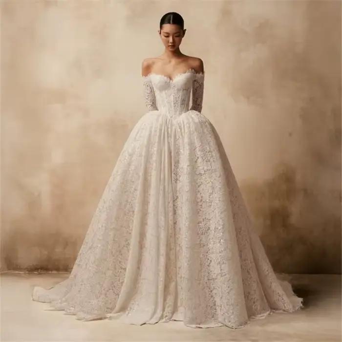 Robes de mariée 2026 élégantes pour cérémonie religieuse, en dentelle, de luxe, style princesse avec