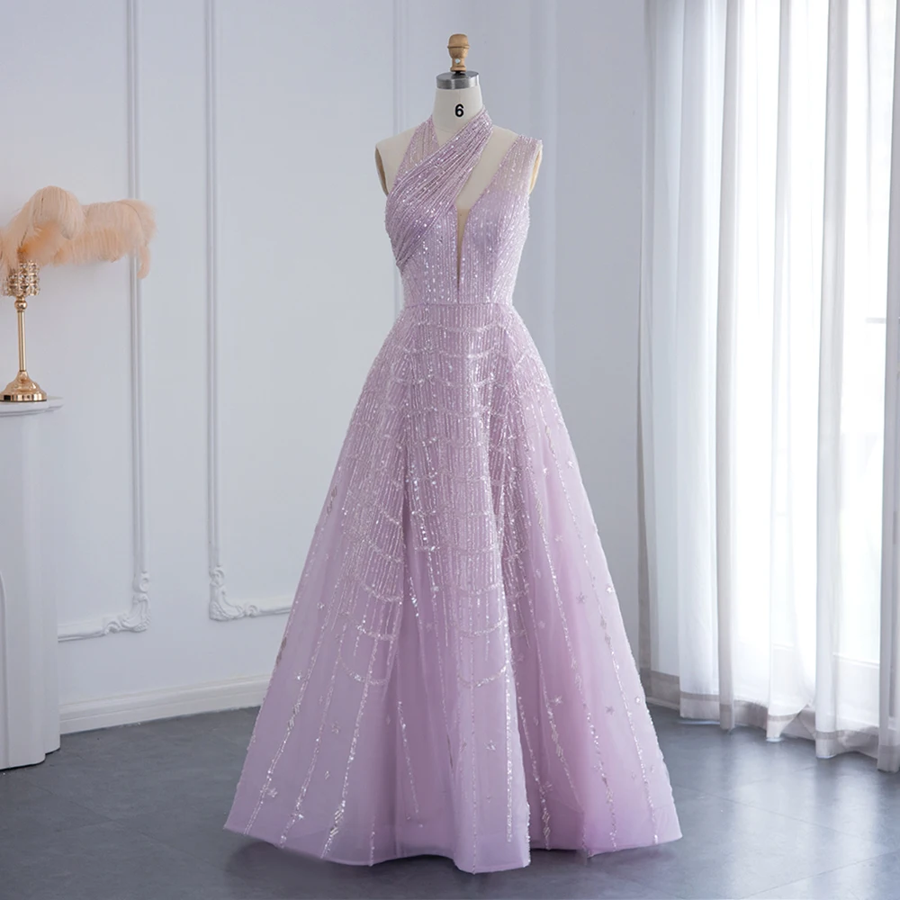Sharon Said-Robe de Soirée de Luxe à Col Licou et Perles, Tenue Élégante, Arabe et Formelle Personna
