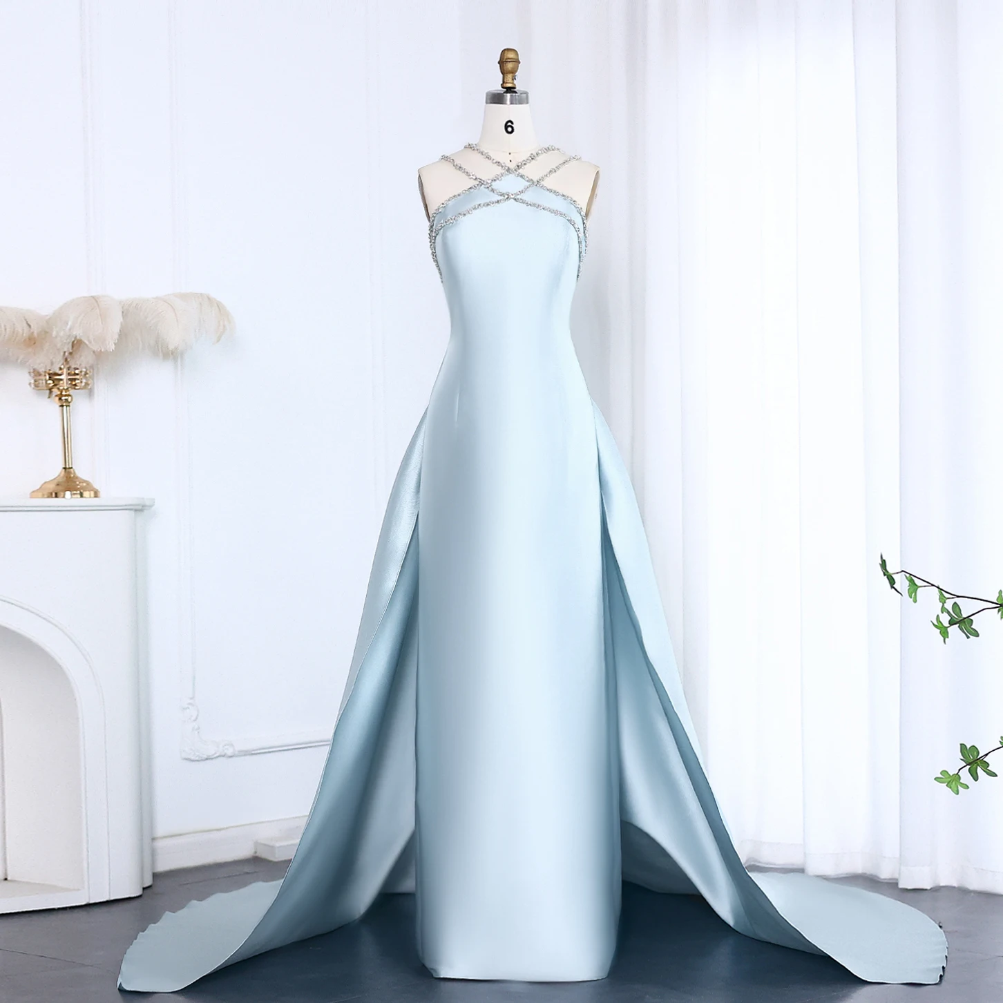 Sharon Said – robe de soirée arabe en Satin bleu clair pour femmes, élégante, jupe de mariage, robes