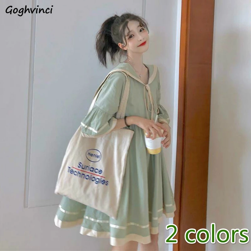 Robe trapèze à manches courtes évasées pour femmes, robe à lacets, plissée, rayée, adt Harajuku, étu