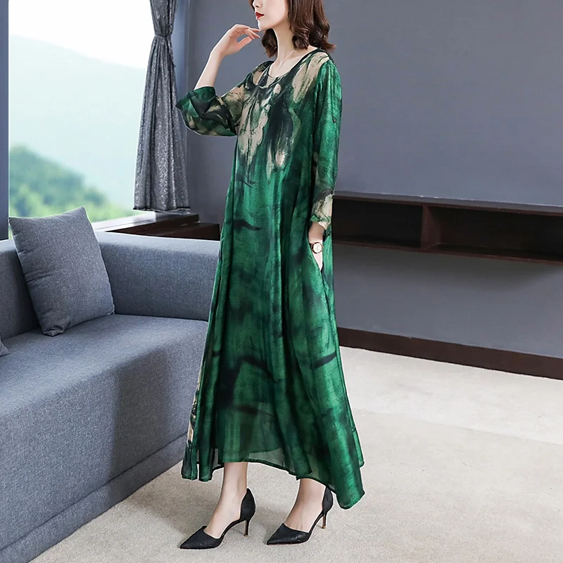 ZUOMAN 2025 ample décontracté imprimé mûrier soie Maxi robe printemps été Vintage 4XL grande taille
