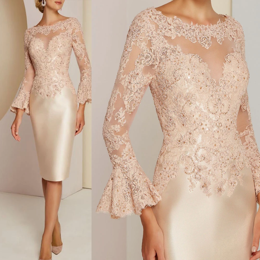 Robes classiques champagne à manches longues pour la mère de la mariée, robes de soirée personnalisé