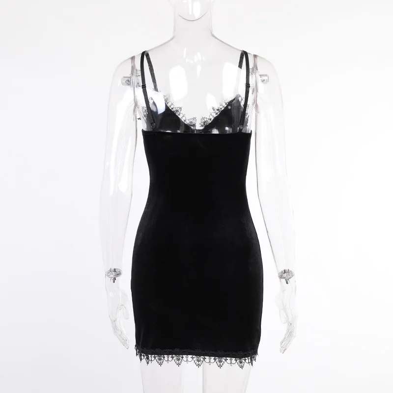 Mini robe noire croisée foncée, Vintage, Sexy, bretelles Spaghetti, taille haute, fente latérale, Go
