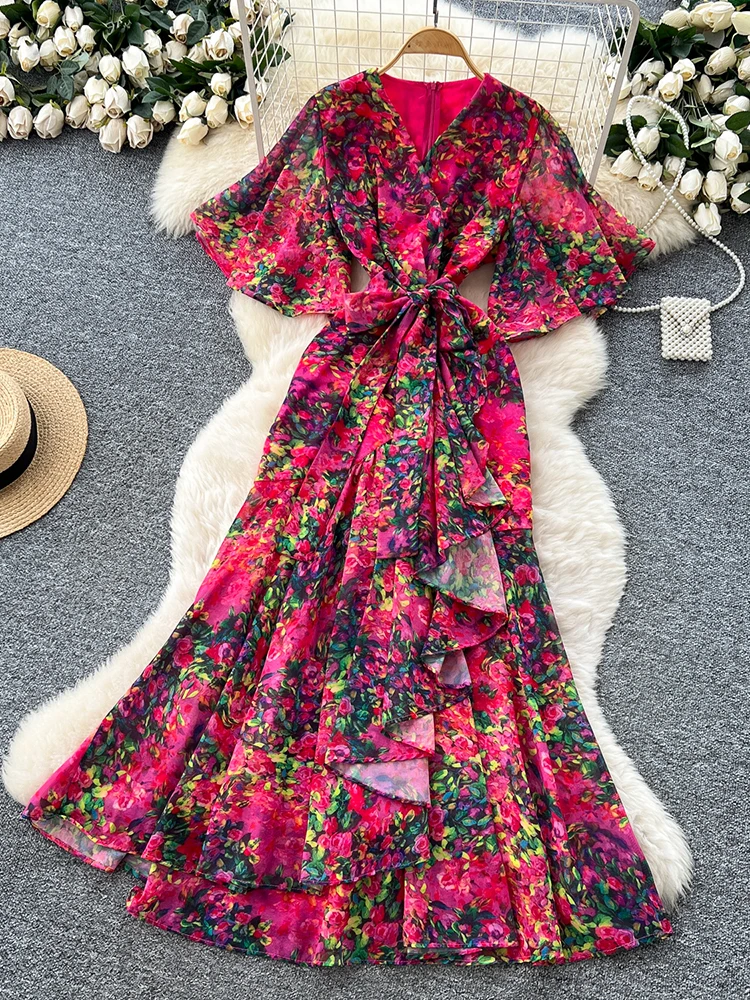 Robe de vacances française pour femmes, nouvelle Collection d'été avec une taille cintrée, bords à v