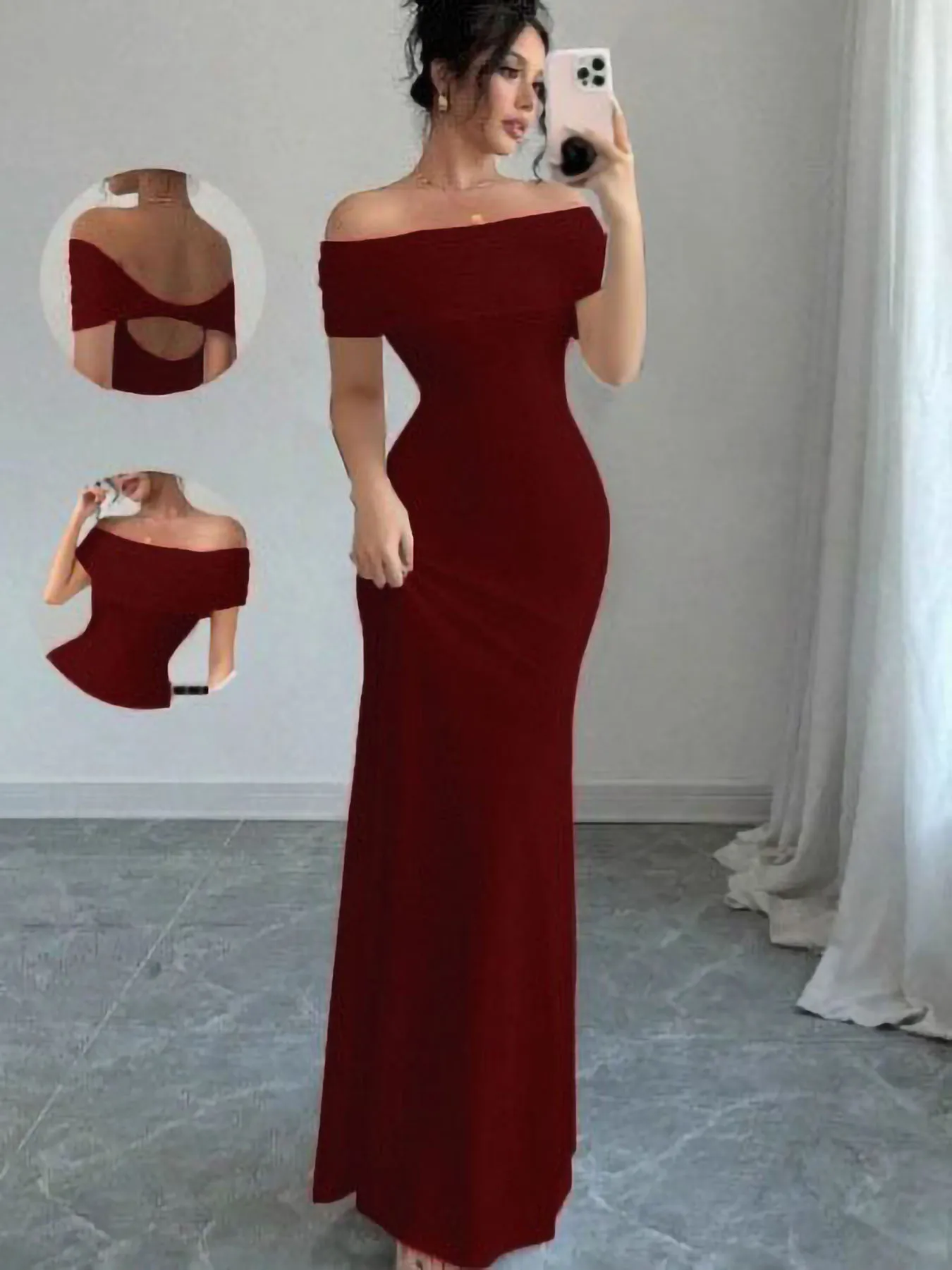 Robe de soirée à épaules dénudées, robe mi-longue moulante sexy sans manches pour femmes, robe de co