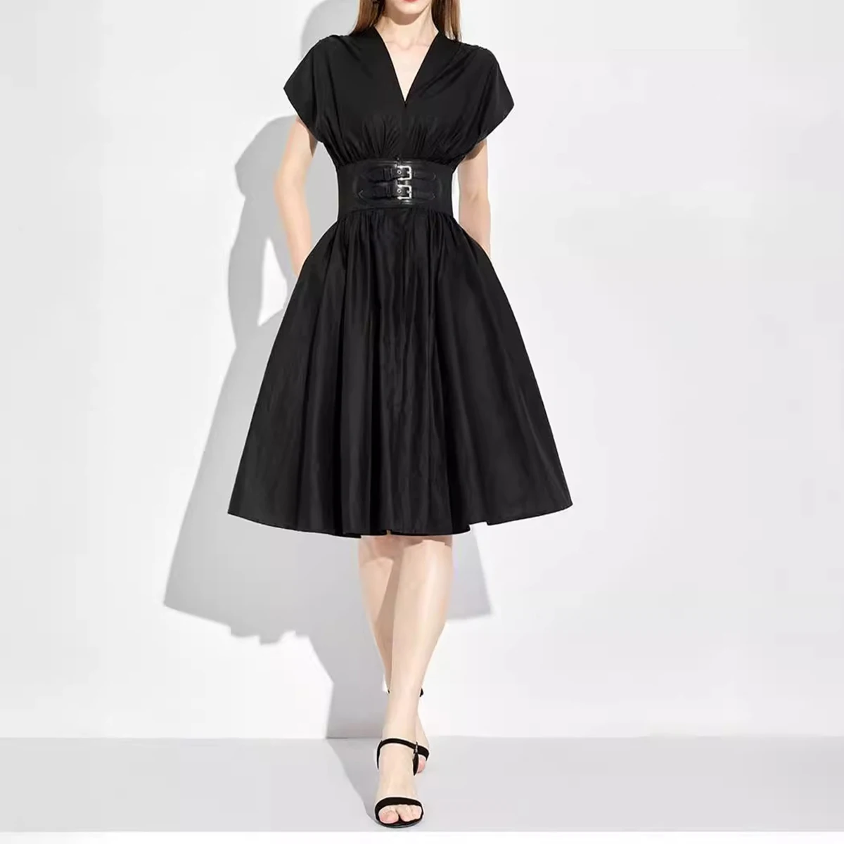 CHCH – robe longue pour femmes, col en v, sans manches, taille haute, Slim, noire, tenue de fête d'a