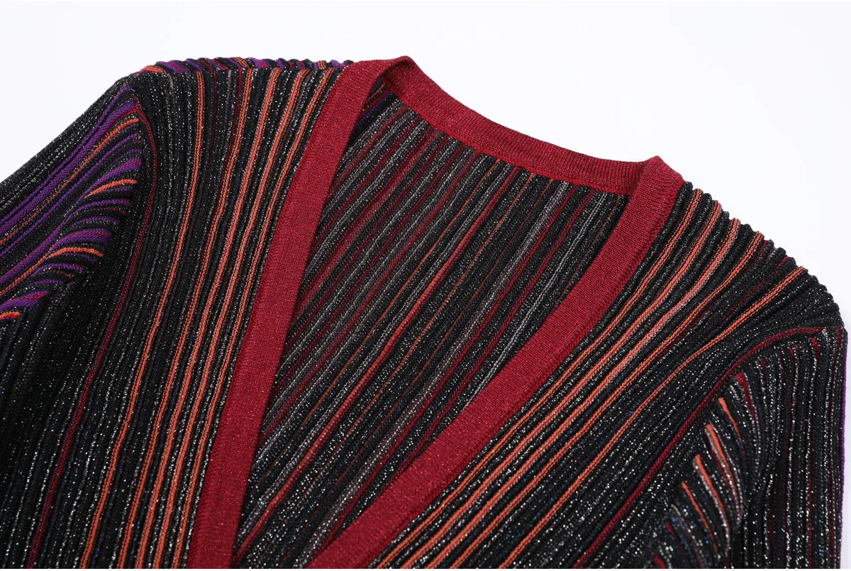 Robe longue trapèze en tricot rayé pour femme, nouveau Style élégant, Slim, ajusté, col en v, manche