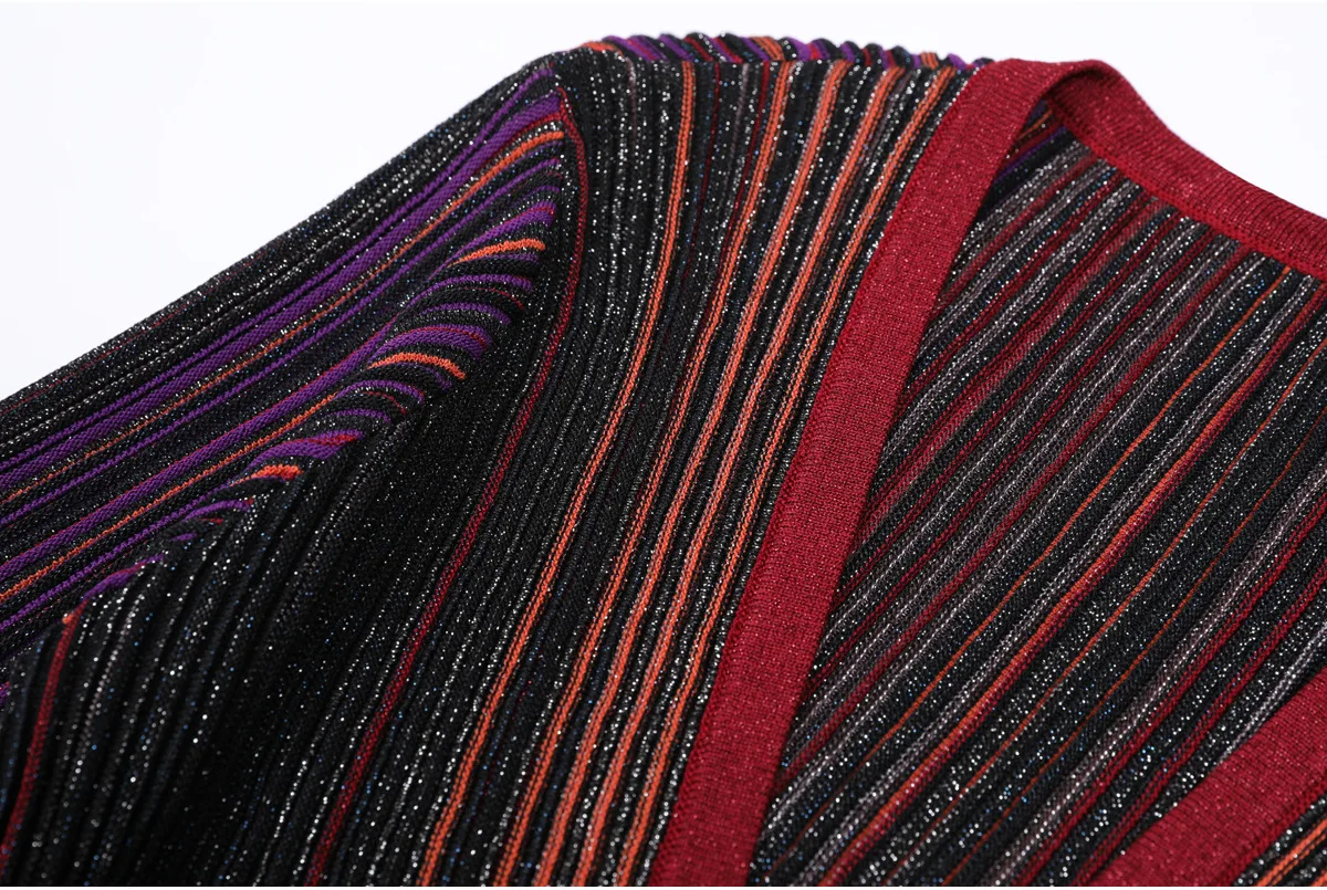 Robe longue trapèze en tricot rayé pour femme, nouveau Style élégant, Slim, ajusté, col en v, manche