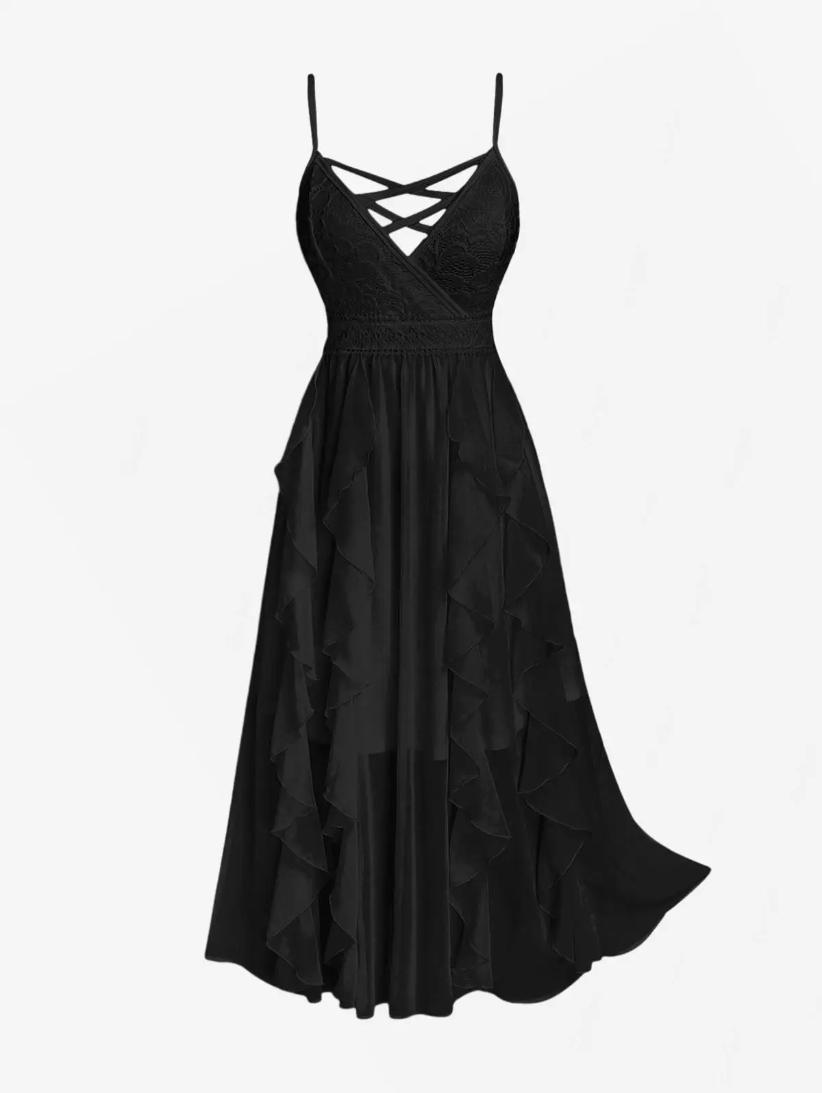 Robe de soirée grande taille pour femme, avec dentelle et volants, style croisé, pour cocktail, demo