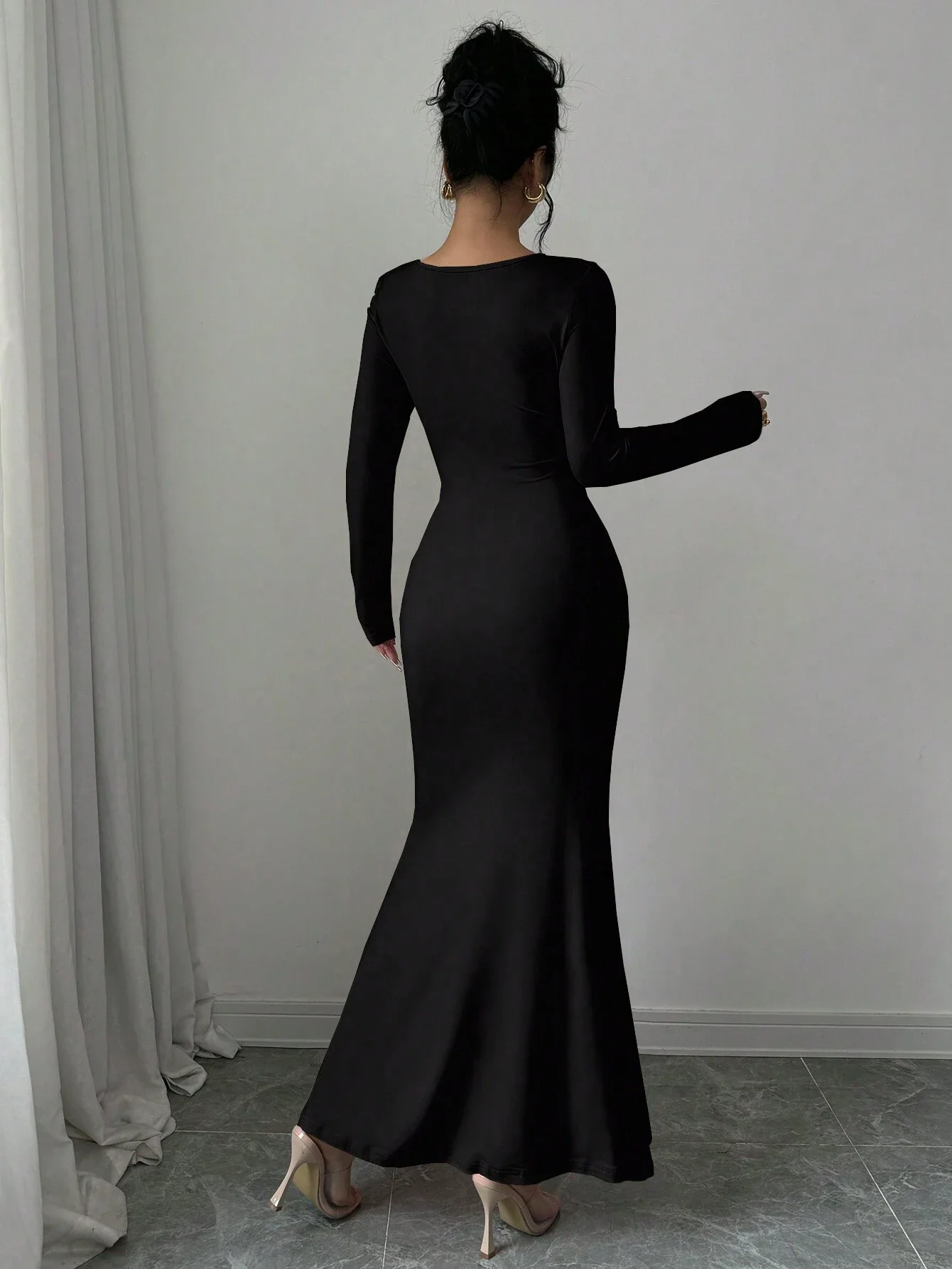 Robe quatre saisons pour femmes, nouveau Style, tempérament élégant, rétro, couleur unie, col carré,