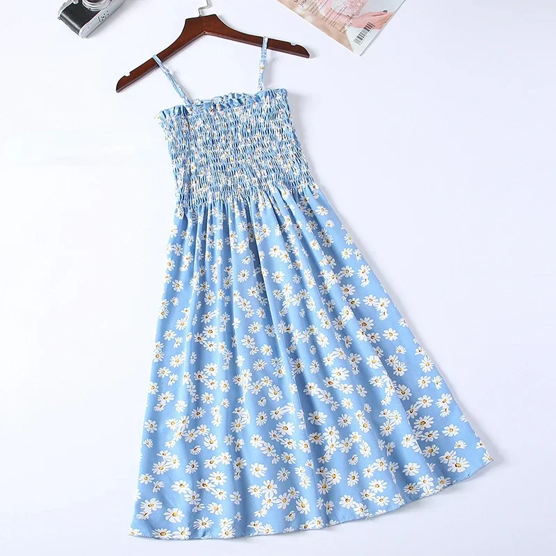 Robe Camisole d'été en mousseline de soie, sans manches, Mini, mode, taille élastique, décontractée,
