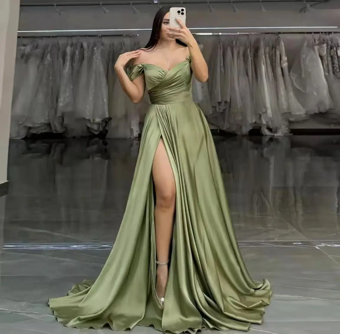 Robe de soirée Sexy vert sauge, fente latérale haute, épaules dénudées, chérie, robes de bal, Corset