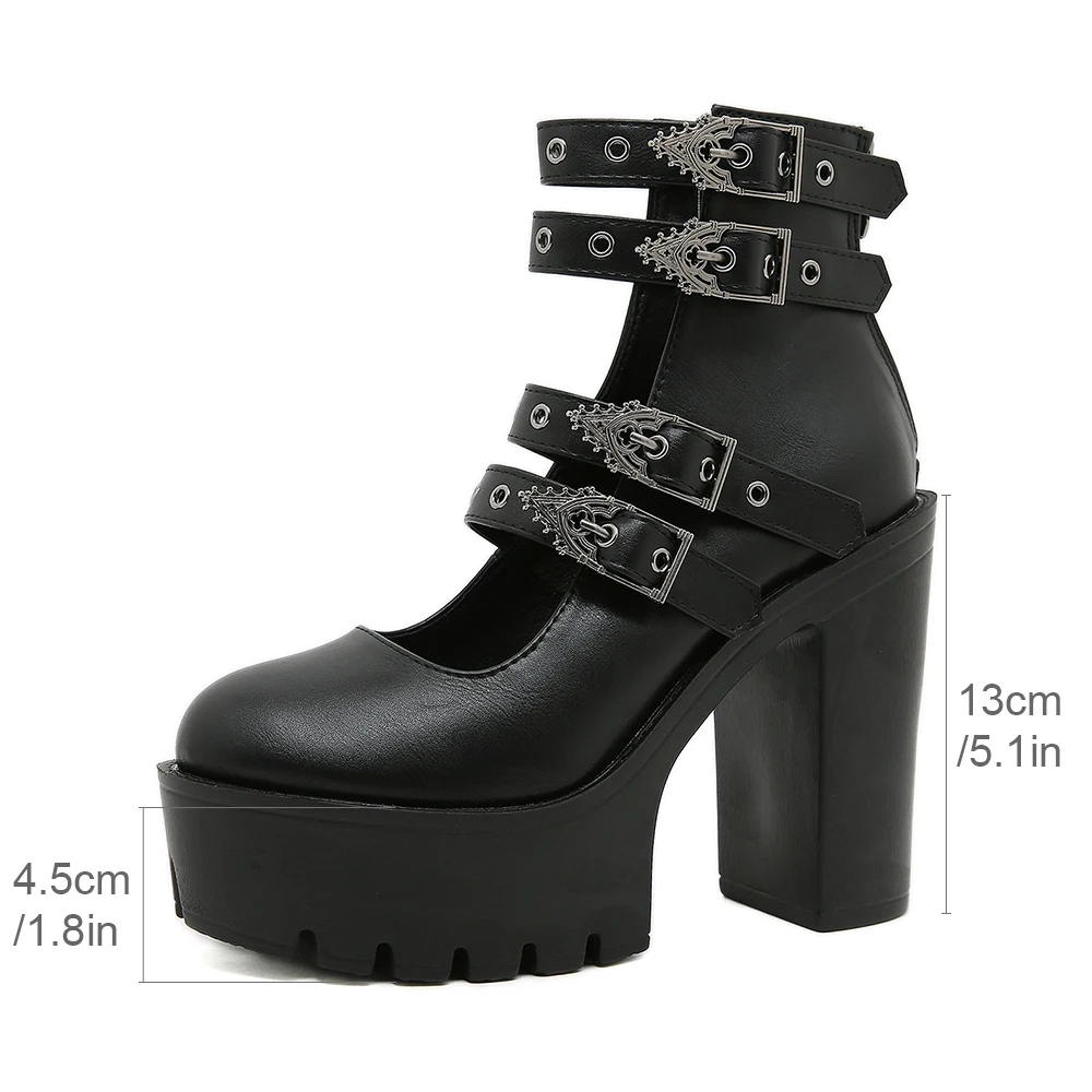 Gdgydh Style Goth femmes bloc talons pour Halloween mode boucle sangle robe pompes plate-forme Mary