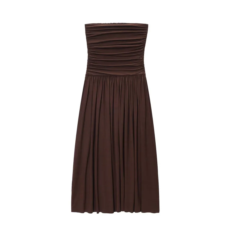 ETJ 2025 nouvelle robe femme élégante sexy épaules dénudées mode plis détails minceur robe sans bret
